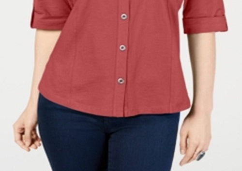 Style & Co Women's Utility Shirt Red Size X-Small