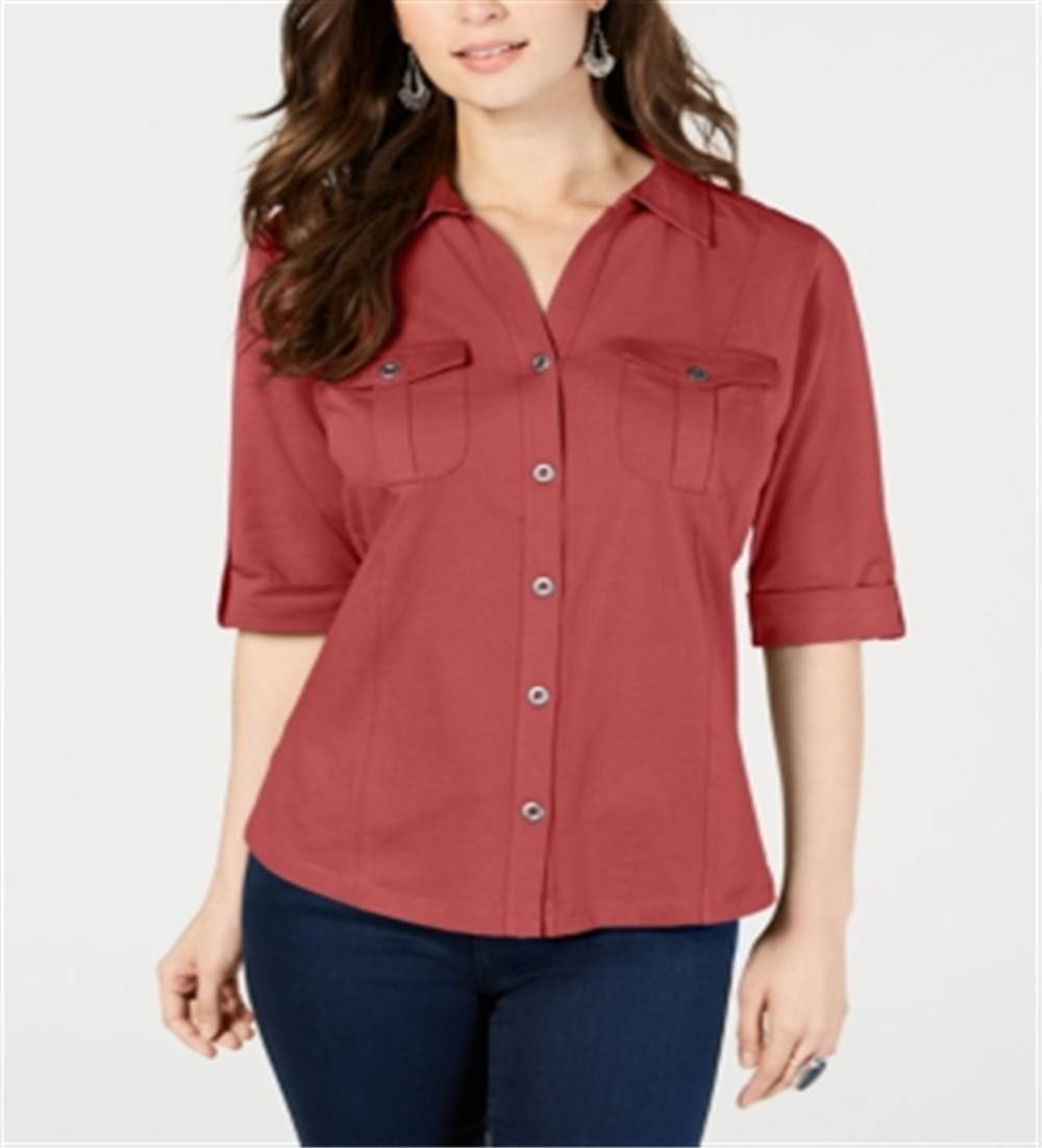 Style & Co Women's Utility Shirt Red Size X-Small