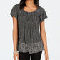 Style & Co Women's Printed Pleated Scoop Neck Top Black Size Petite