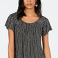 Style & Co Women's Printed Pleated Scoop Neck Top Black Size Petite