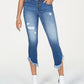 INC International Concepts Women's Curvy Fringe Hem Button Front Straight Leg Jeans Blue Size 16