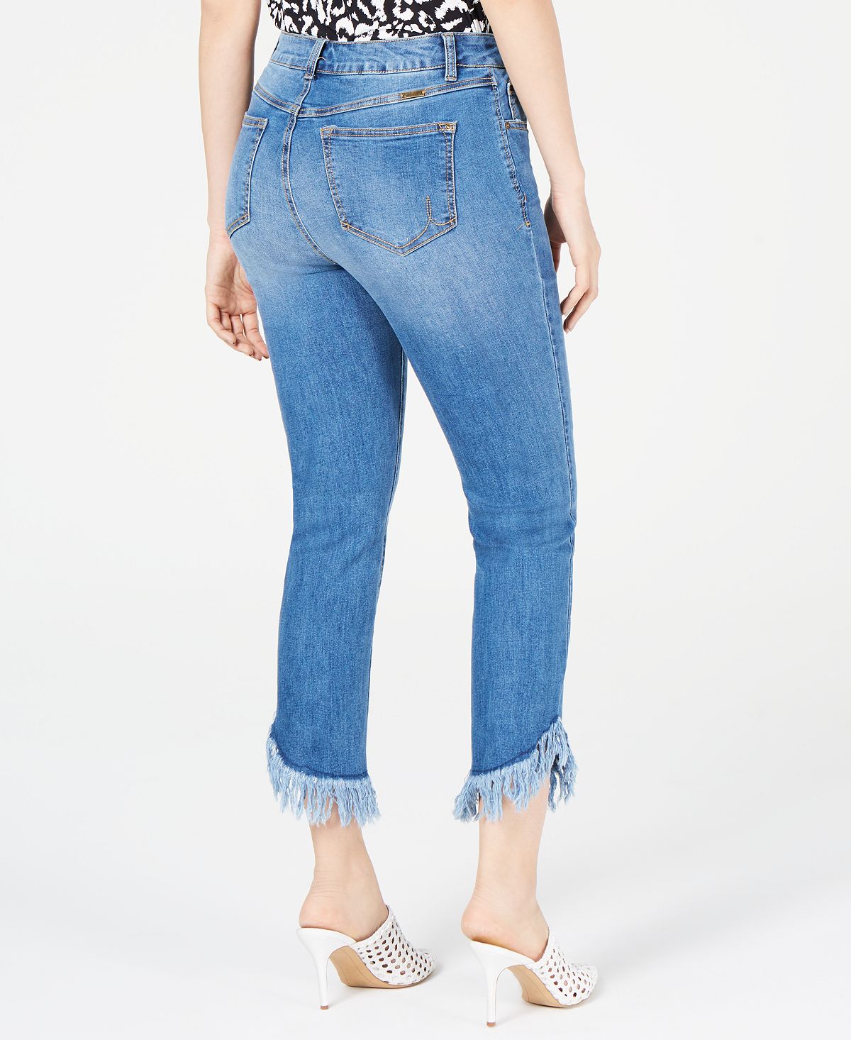 INC International Concepts Women's Curvy Fringe Hem Button Front Straight Leg Jeans Blue Size 16