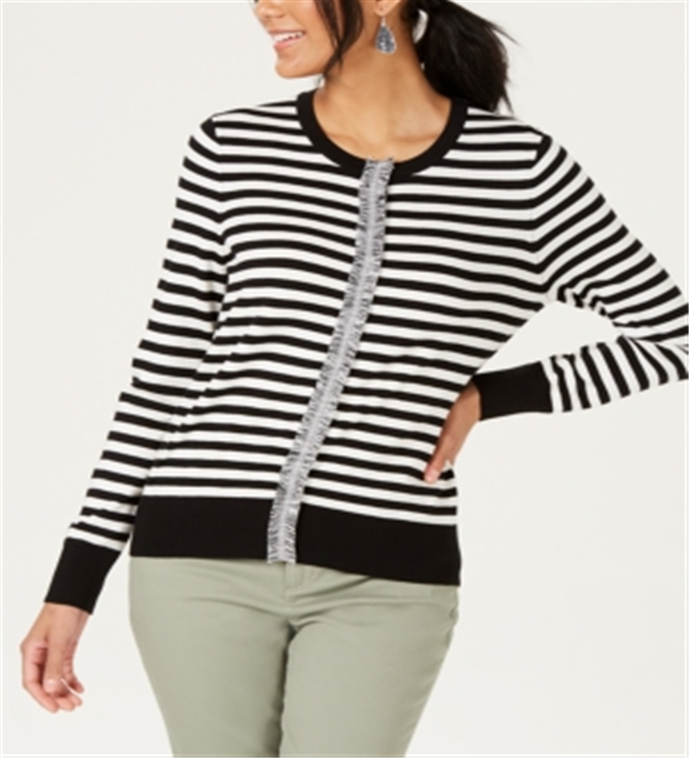 Charter Club Women's Striped Cardigan White Size Medium