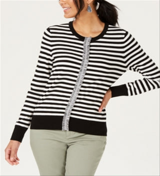 Charter Club Women's Striped Cardigan White Size Medium