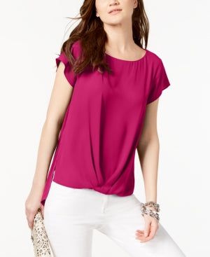 INC International Concepts Women's Ruffled Pleated Pullover Top Pink Size X-Large