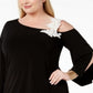 Alfani Women's Plus One Shoulder Applique Top Black Size 4X