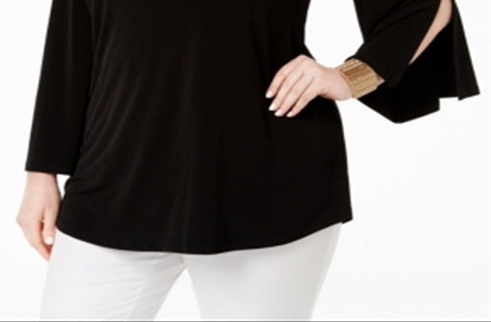 Alfani Women's Plus One Shoulder Applique Top Black Size 4X