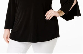 Alfani Women's Plus One Shoulder Applique Top Black Size 4X