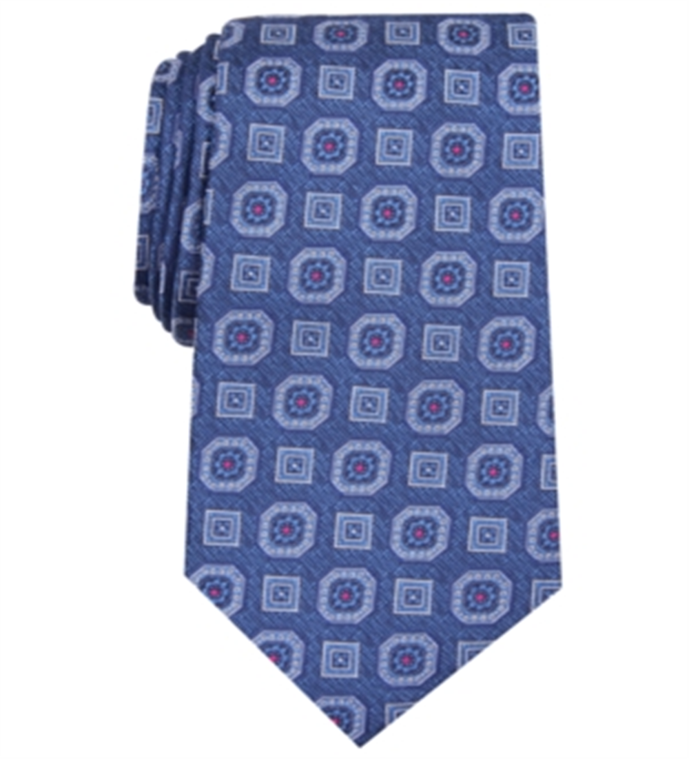 Tasso Elba Men's Medallion Silk Tie Blue Size Regular