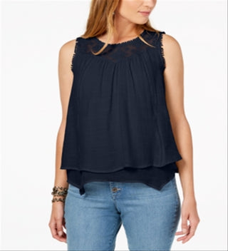 Style & Co Men's Layered Hem Lace Trim Top Blue Size Petite L