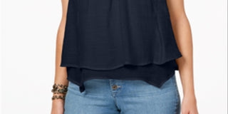 Style & Co Men's Layered Hem Lace Trim Top Blue Size Petite L