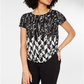 Alfani Women's Printed Round Hem T-Shirt Black Size Petite Medium