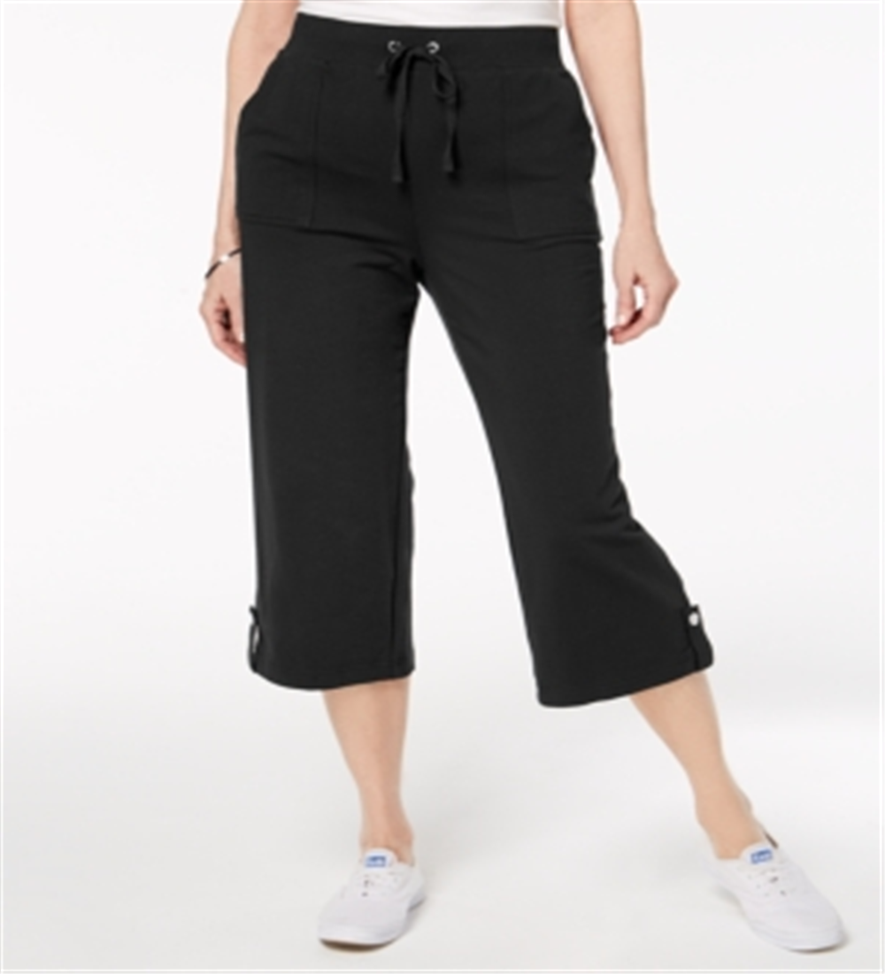 Karen Scott Women's French Terry Drawstring Capri Pants Black Size Small