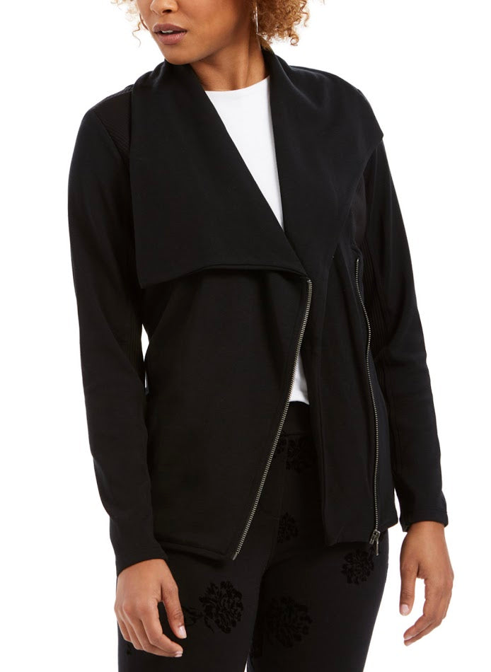 Style & Co Women's Drape Front Zipper Jacket Black Size Large