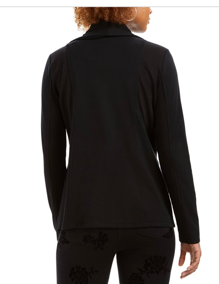 Style & Co Women's Drape Front Zipper Jacket Black Size Large