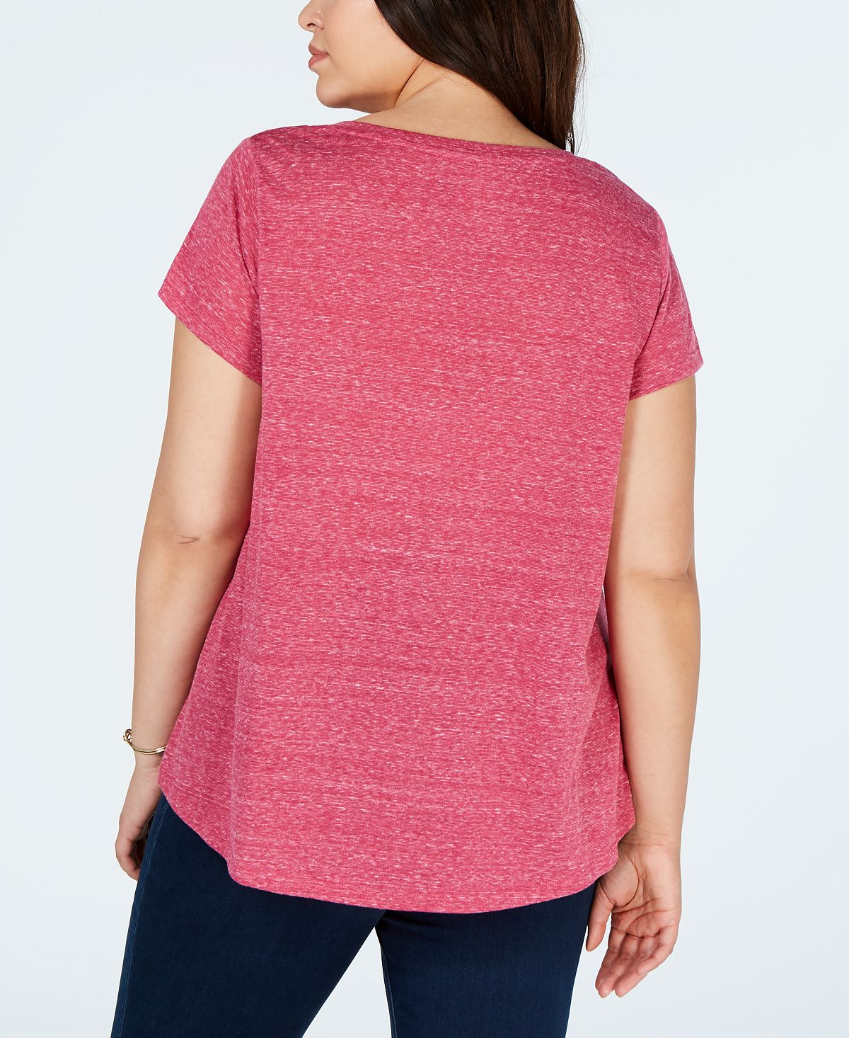 Style & Co Women's Plus Printed Short Sleeves T-Shirt Pink Size 0X