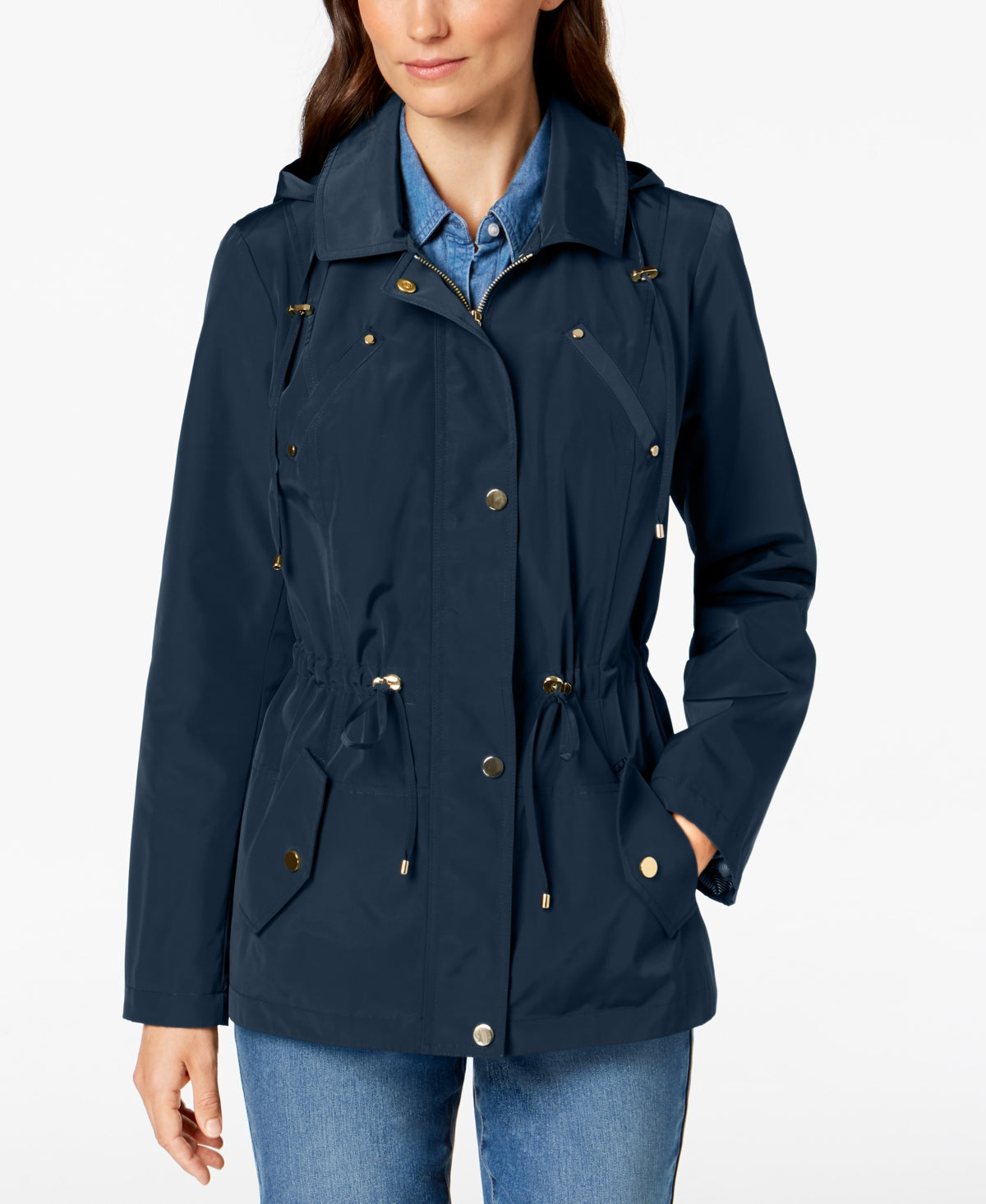 Charter Club Women's Water Resistant Hooded Anorak Jacket Blue Size XX-Large