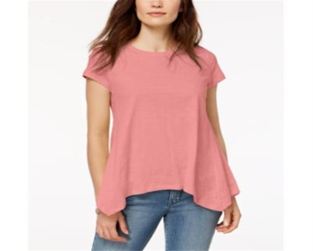 Style & Co Women's Handkerchief Hem T-Shirt Coral  Size XX-Large