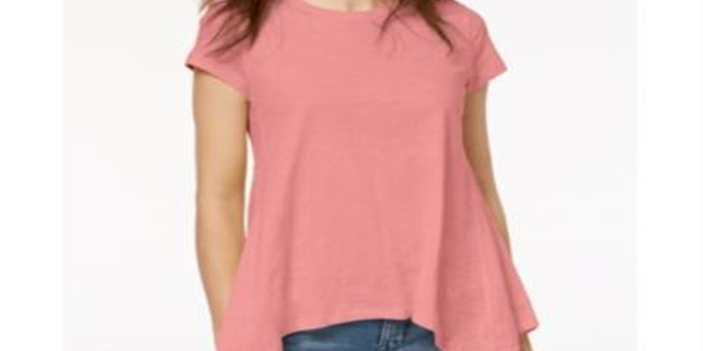 Style & Co Women's Handkerchief Hem T-Shirt Coral  Size XX-Large