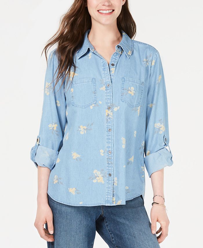 Style & Co Women's Sun Blossom Printed Top Blue Size X-Large