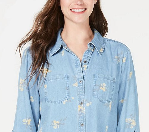 Style & Co Women's Sun Blossom Printed Top Blue Size X-Large