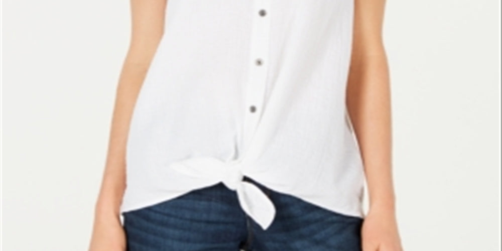 Style & Co Women's Cotton Tie Front Button up Top White Size X-Small