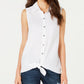 Style & Co Women's Cotton Tie Front Button up Top White Size Medium