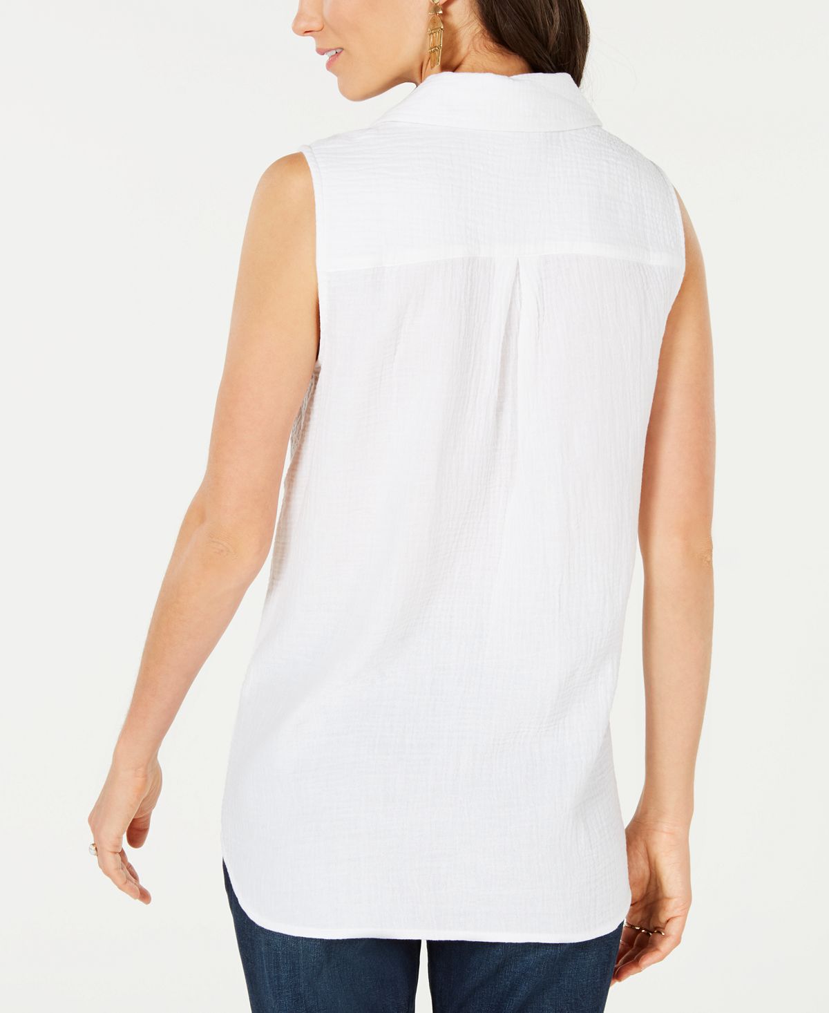 Style & Co Women's Cotton Tie Front Button up Top White Size Medium