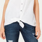 Style & Co Women's Cotton Tie Front Button up Top White Size Large
