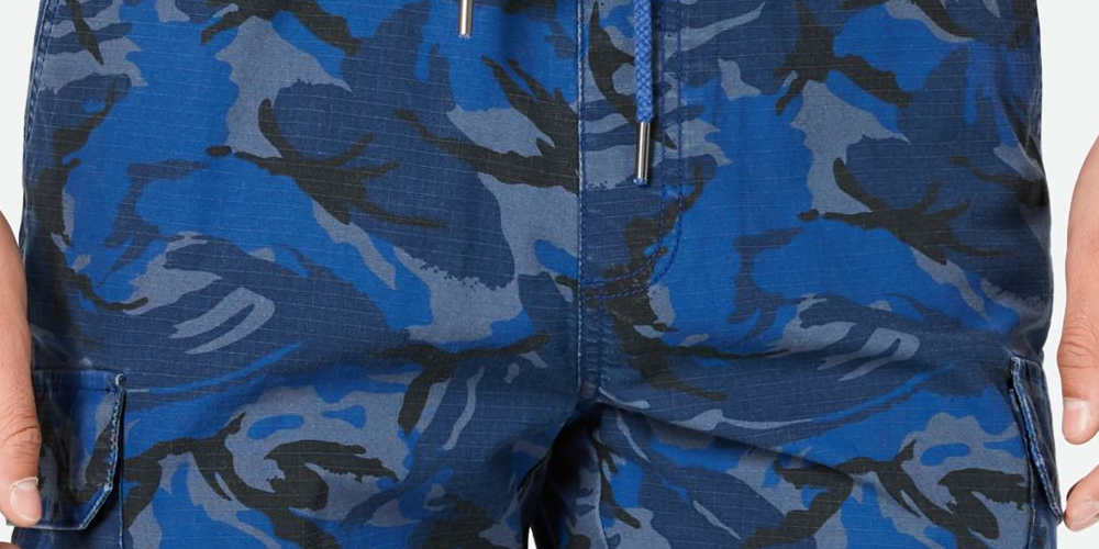 American Rag Men's Drawstring Camo Print Stretch Shorts Blue Size XX-Large