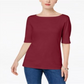 Karen Scott Women's Cotton Elbow Sleeve Top Red Size X-Large