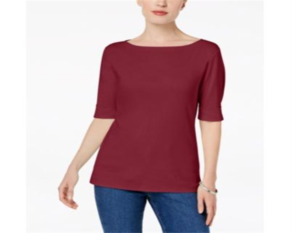 Karen Scott Women's Cotton Elbow Sleeve Top Red Size X-Large