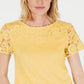 Charter Club Women's Cotton Lace Embellished T-Shirt Yellow Size X-Large