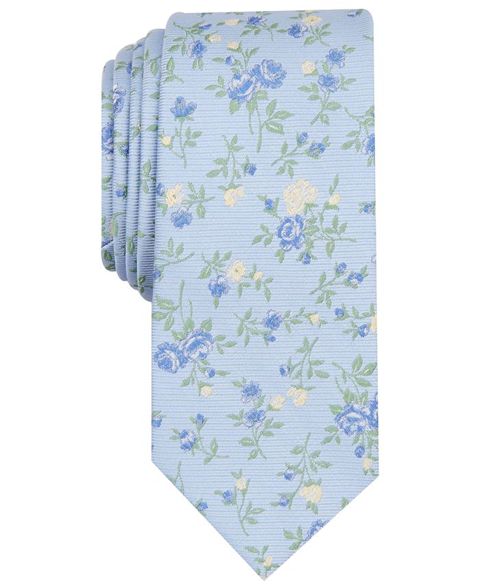 Bar III Men's Collins Silk Floral Neck Tie Blue Size Regular