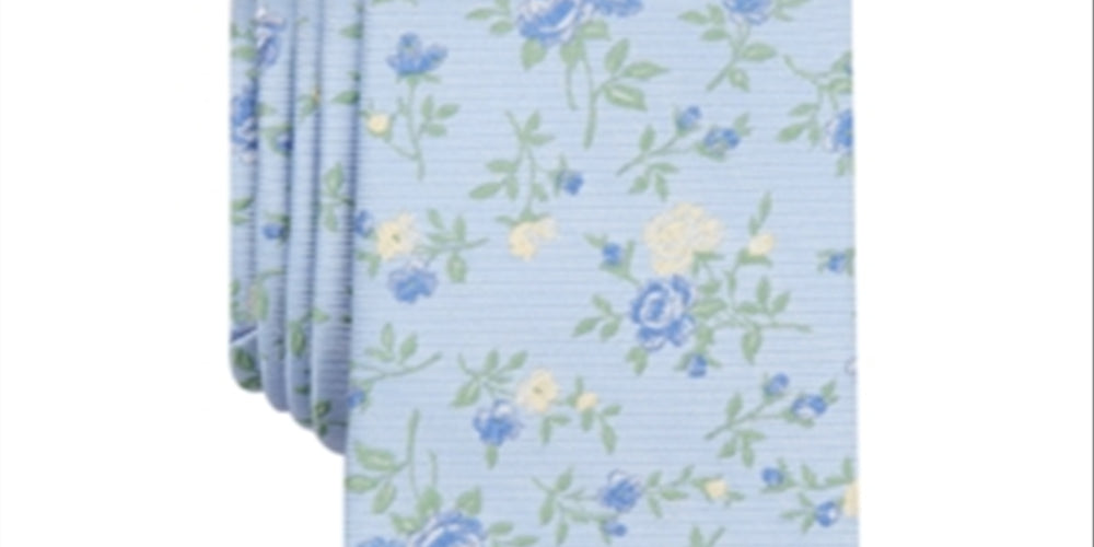 Bar III Men's Collins Silk Floral Neck Tie Blue Size Regular