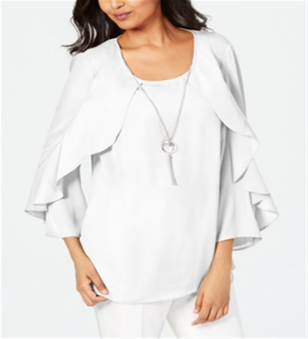 JM Collection Women's Ruffle Necklace Top White Size Medium