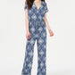 Style & Co Women's V Neck Printed Knit Jumpsuit Blue Size Small