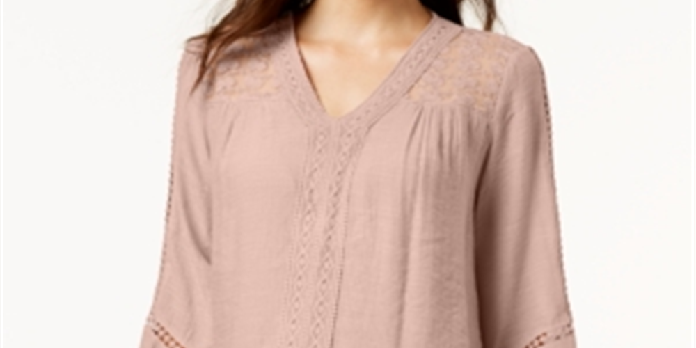 Style & Co Women's Lace Yoke Handkerchief Hem Top Pink Size X-Large