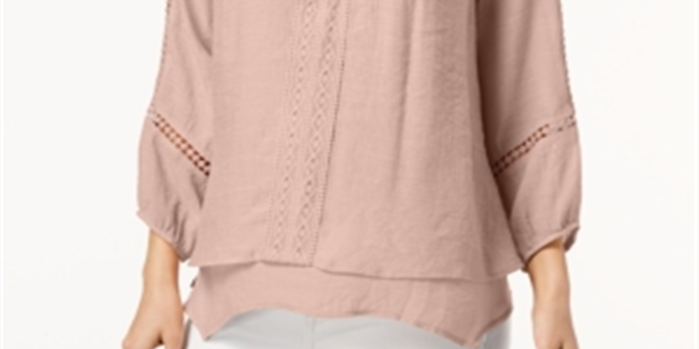 Style & Co Women's Lace Yoke Handkerchief Hem Top Pink Size X-Large
