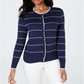 Charter Club Women's Printed Button Down Cardigan Stripe Blue Size Medium