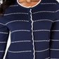 Charter Club Women's Printed Button Down Cardigan Stripe Blue Size Medium