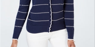 Charter Club Women's Printed Button Down Cardigan Stripe Blue Size Medium