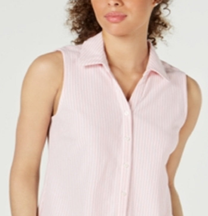 Charter Club Women's Cotton Striped Pique Shirt Pink Size 6 Petite