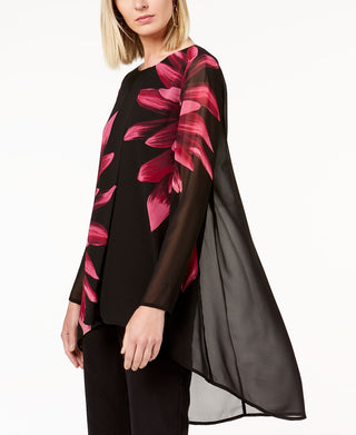 Alfani Women's Floral Print High Low Tunic Black Size Petite S/M