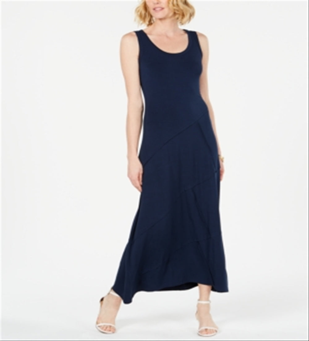 Style & Co Women's Sleeveless Asymmetrical Seam Maxi Dress Blue Size Medium