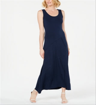Style & Co Women's Sleeveless Asymmetrical Seam Maxi Dress Blue Size Medium