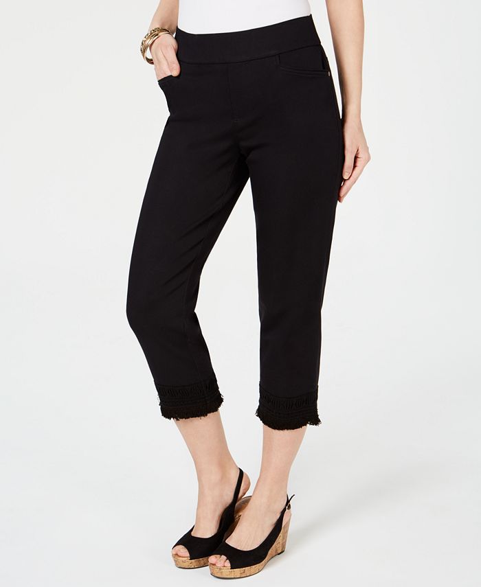 Style & Co Women's Crochet Fringe Capri Pants Black Size Petite