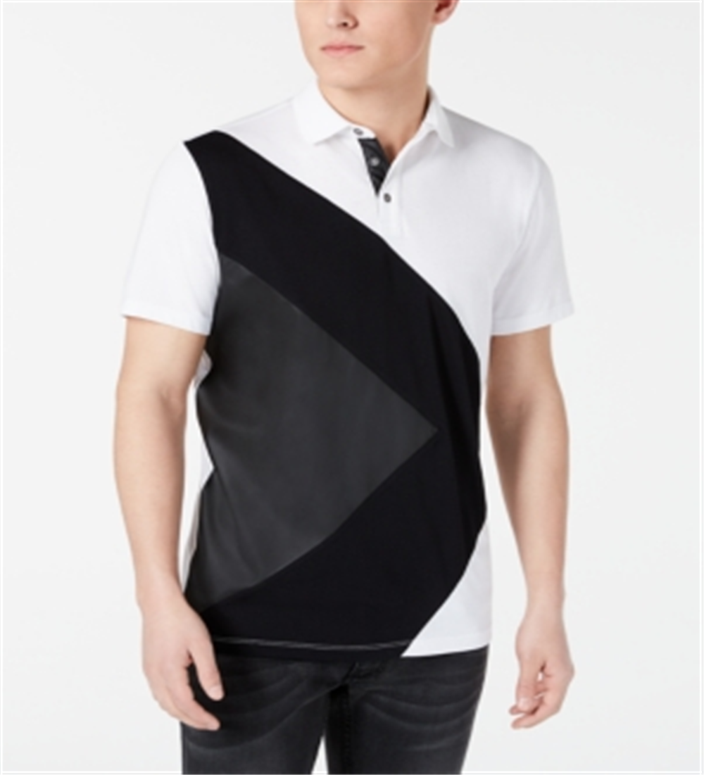 INC International Concepts Men's Colorblocked Mixed Media Polo White Size XX-Large