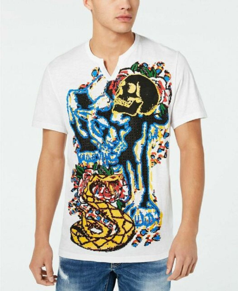INC International Concepts Men's Cotton Rhinestone Graphic T-Shirt White Size Small