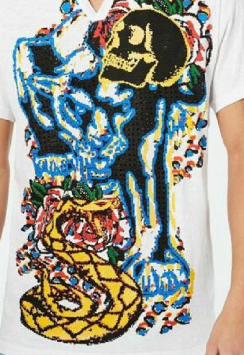 INC International Concepts Men's Cotton Rhinestone Graphic T-Shirt White Size Small